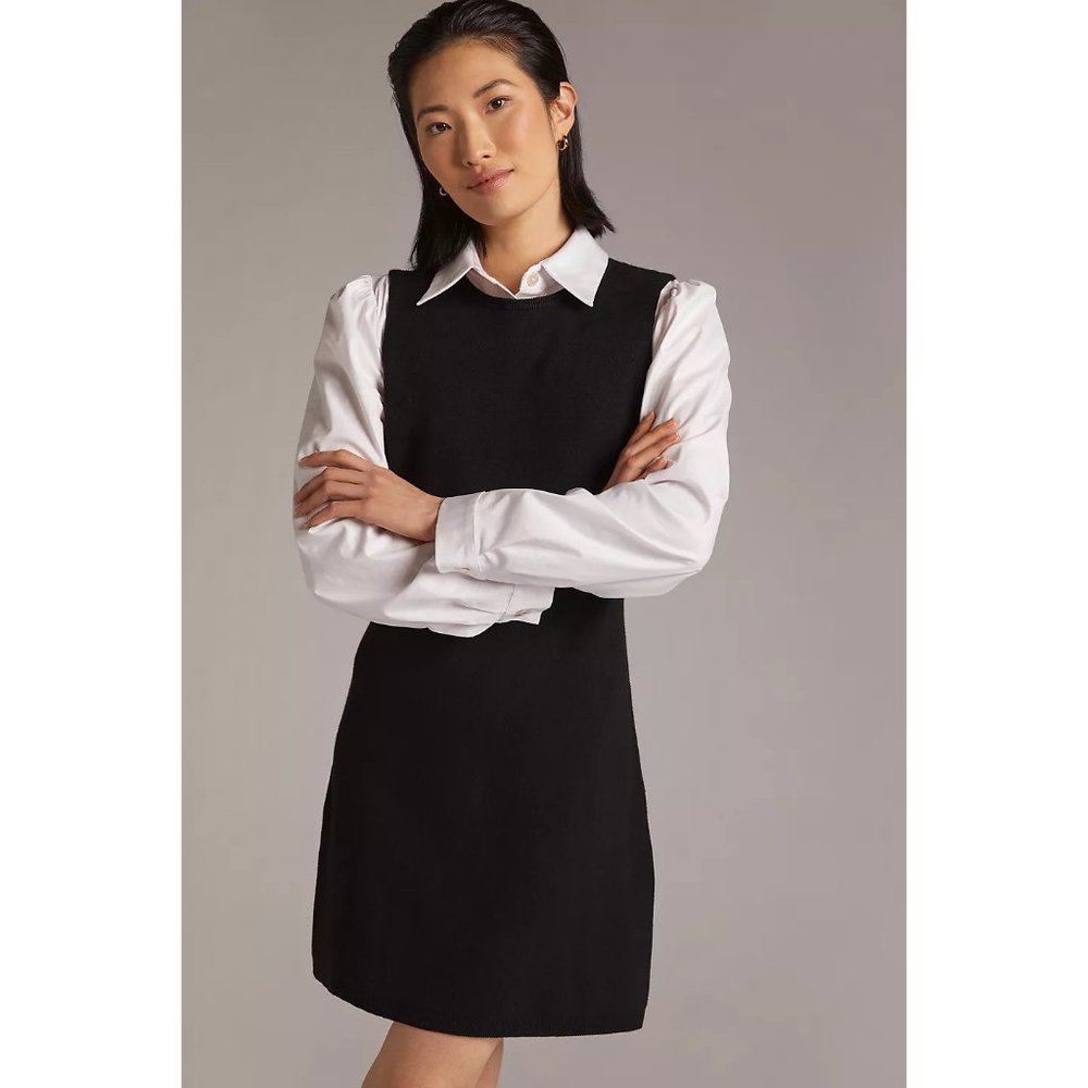 Anthropologie Eva Franco Layered Knit Mini Dress Black and White - Picture 2 of 4